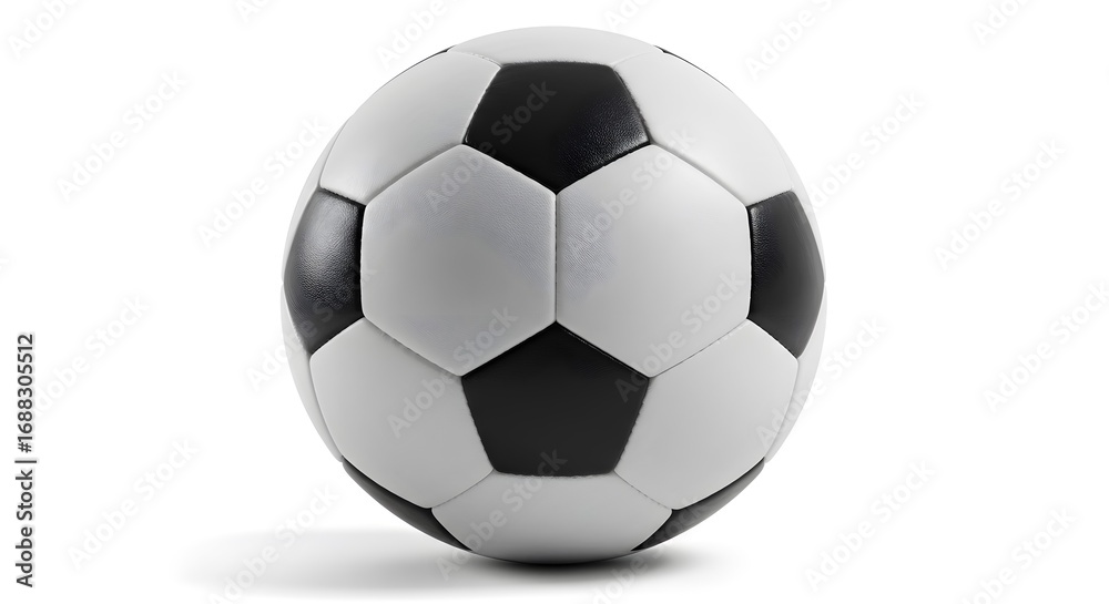 Fototapeta premium Classic Black and White Soccer Ball Isolated on Clean White Background with Subtle Shadow