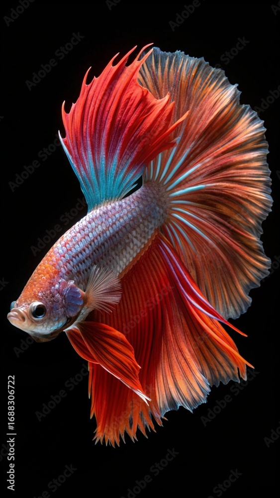 Fototapeta premium Betta fish,Siamese fighting fish,siamese fighting fish betta splendens (Halfmoon betta,Betta splendens Pla-kad ( biting fish) isolated on black background