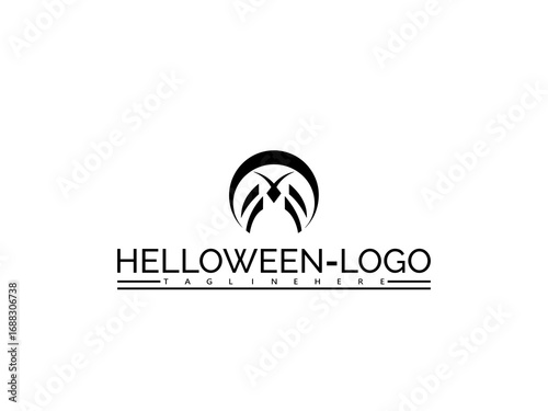 Happy halloween logo. Black Spider Silhouette Logo with Text HELOWEN- LOGO and Tagline Here halloween insect