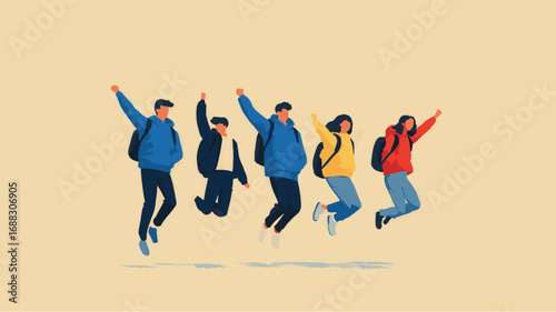 Flat style vector illustration of students in school uniforms excited to return to education