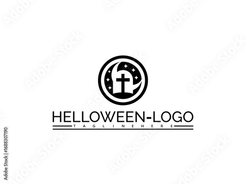 Free Download Happy halloween logo. Happy halloween logo. Halloween logo with tombstone and stars on white background grave cemetery - GFXLoad