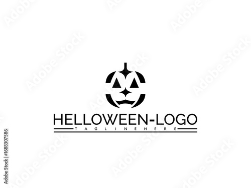 Free Download Happy halloween logo. Black Halloween Pumpkin Face Logo Design with Text Placeholder jack o lantern - GFXLoad