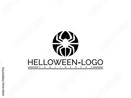 Happy halloween logo. Black Spider Logo with Halloween Text and Tagline Placeholder symbol icon