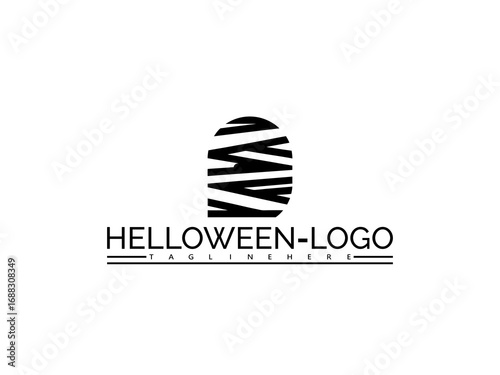 Happy halloween logo. Abstract oval logo resembling mummy wrappings and text HELOWEN- LOGO symbol icon