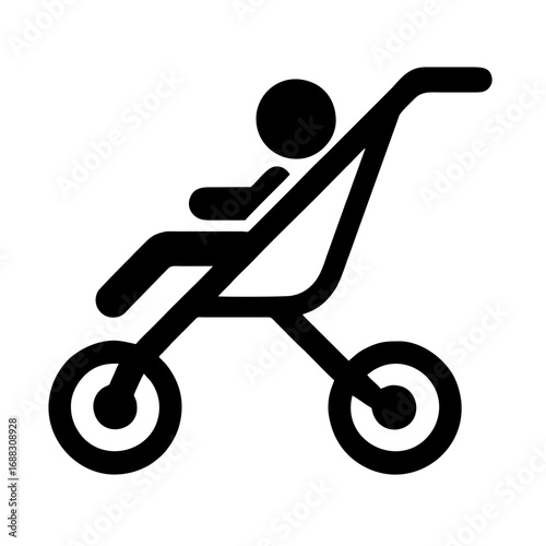 Simple Black and White Icon of a Baby in a Stroller or Pushchair