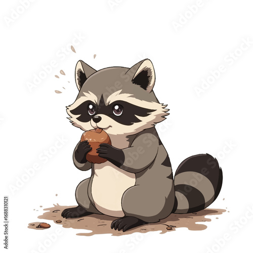 Cute Raccoon Eating Snack Cartoon, Cute Animal Vector Illustration
