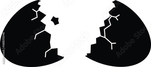 Broken black eggshell silhouette symbol vector