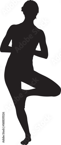 Silhouette of Woman in Yoga Tree Pose, Balanced Fitness Exercise Concept for Health, Meditation, and Calm