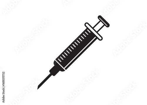 Syringe injection icon vector illustration, medical syringe silhouette isolated for healthcare, vaccination, and hospital design.