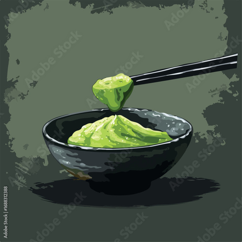 illustration, seafood, fresh, healthy, meal, food, cuisine, asian, bowl, plate, wasabi, dish, delicious, sushi, white, sauce, gourmet, japan, lunch, vector, isolated, condiment, seasoning, spicy, 