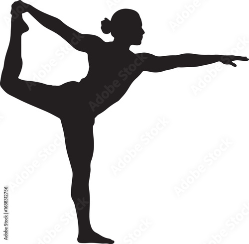 Yoga silhouette of a man in the dancer pose, demonstrating excellent balance, strength, and flexibility for a healthy body and mind