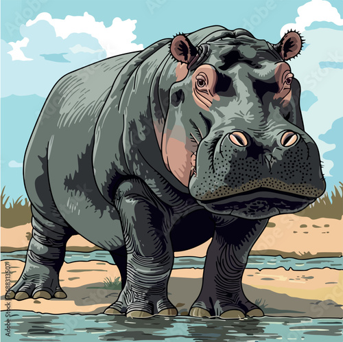 cartoon, animal, vector, illustration, hippo, mammal, hippopotamus, zoo, wild, fun, wildlife, art, safari, cute, character, dog, funny, drawing, baby, nature, comic, rhino, dinosaur, elephant, bear