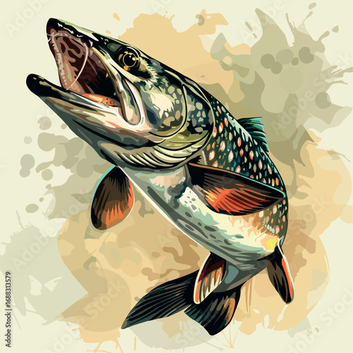 illustration, fish, animal, graphic, vector, aquatic, hand drawn, northern pike, colorful, character, cartoon, art, fishing, nature, seafood, isolated, angling, vintage, food, drawing, engraving, line