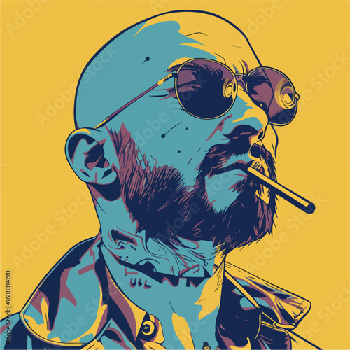 illustration, face, people, portrait, man, vector, head, glasses, mustache, guy, icon, male, person, beard, character, bald, isolated, old, element, white, sign, fashion, gentleman, avatar, retro, des