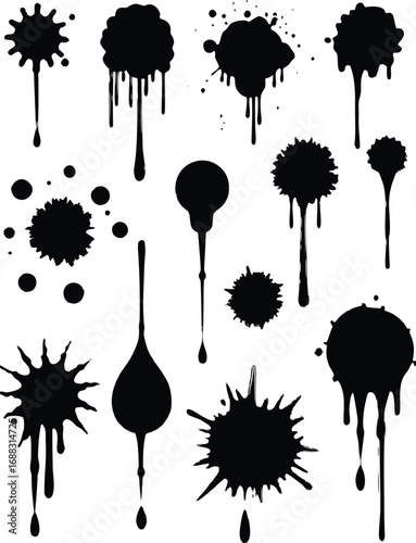 Ink Splatters and Drips Set on transparent background