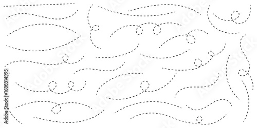 Path travel dotted line trip dashed trace destination track plan and silhouette, travelling symbol isolated on white background vector illustration.