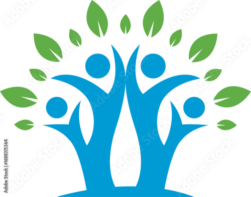 Tree People Unity Logo Design Wellness Community Growth Icon Vector Template