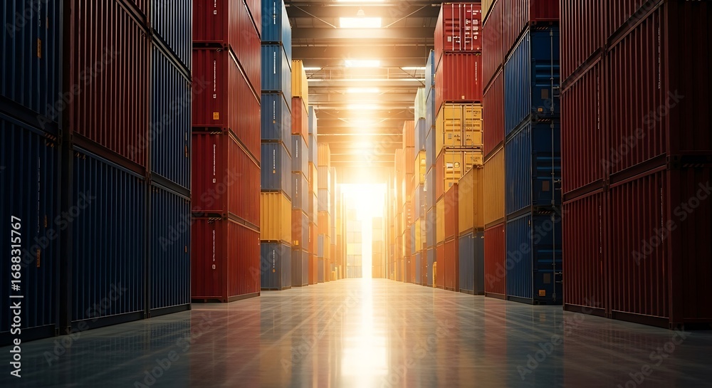 Fototapeta premium Cargo Containers in Warehouse shipping containers logistics