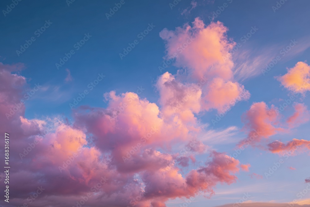 Fototapeta premium Pink clouds in a vibrant blue sky at sunset