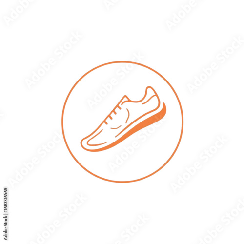 Fitness running shoe badge logo, minimalist vector design