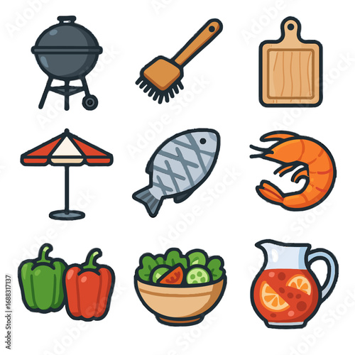 Essentials icon backyard vector patio shrimp cutting umbrella grill brush punch jug