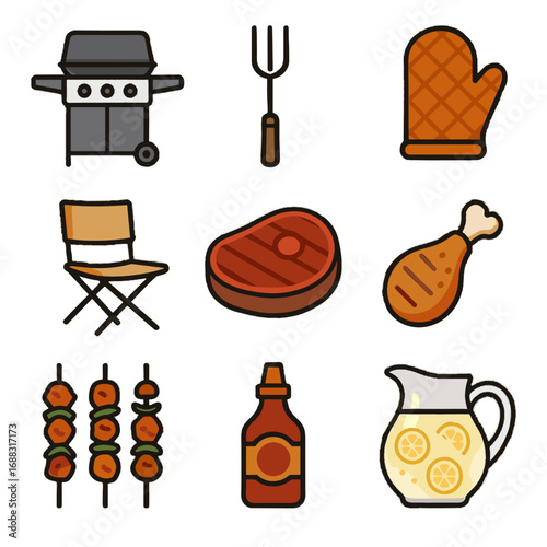 Backyard folding mitt icon bbq drumstick barbecue vector grill fork skewers icons