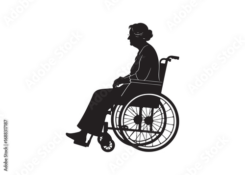 Old woman in wheelchair icon silhouette isolated vector.