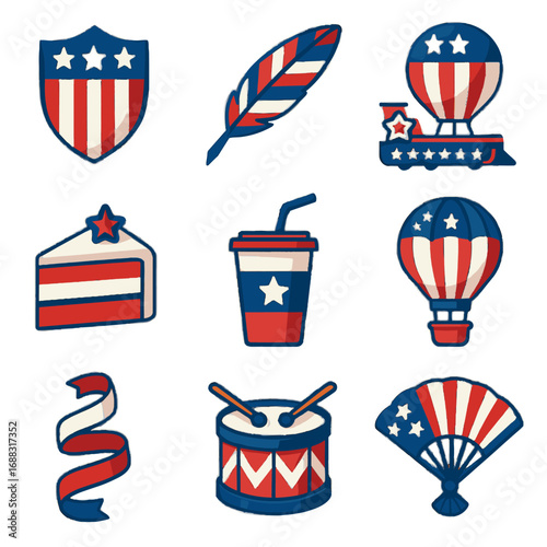 Patriotic day vector independence icon miniature fan parade hand icons float cake