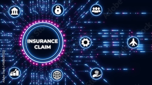 Business Insurance Claim concept.Circuit board with Technology background