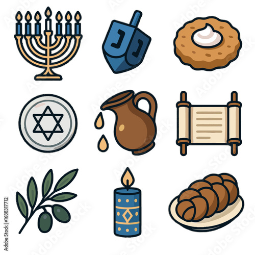 Plate twig vector icon hanukkah bread single rolled sour olive set base