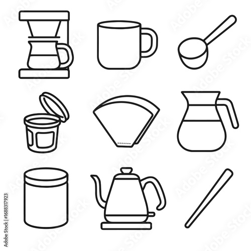Icon electric ceramic water pack filter wooden scoop vector coffee paper home
