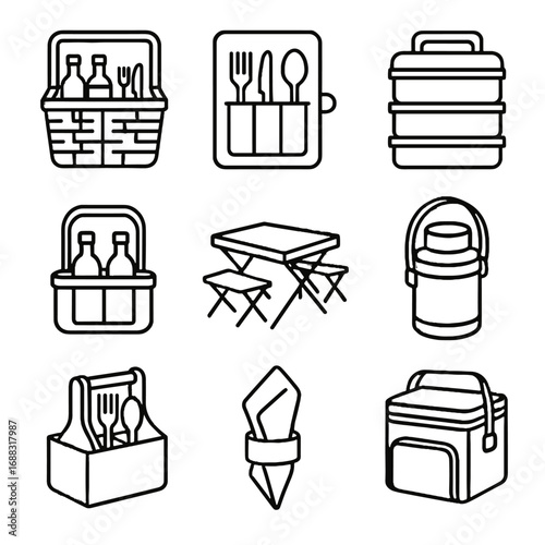 Picnic vector table caddy holder organized cooler container icons icon jar napkin