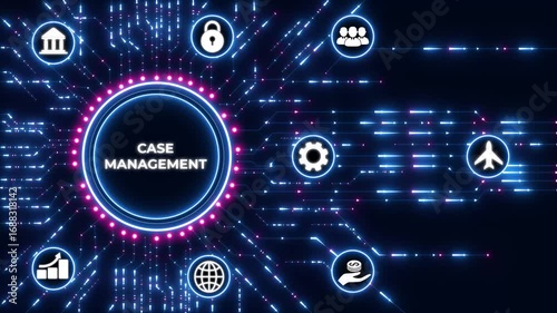 Case Management concept.Circuit board with Technology background