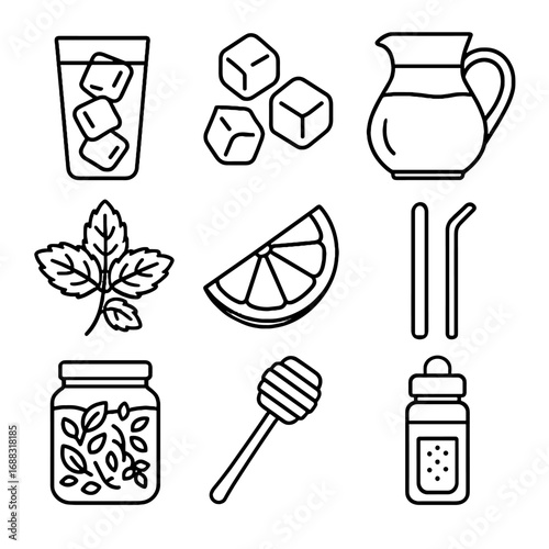 Sprig lemon jar honey vector iced herbal tall cubes icon tea glass