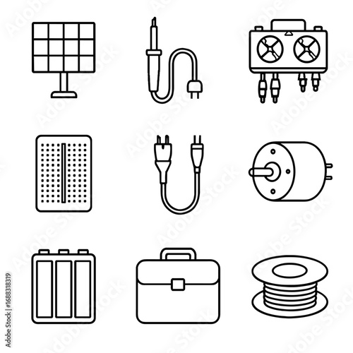 Soldering tool toolkit vector icon spool diy test solar iron rechargeable leads