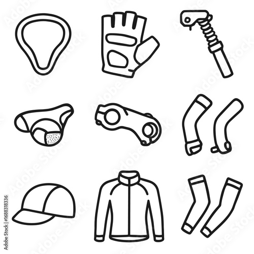Accessories cap jacket handlebar icon bicycle icons gloves cycling warmers cover vector
