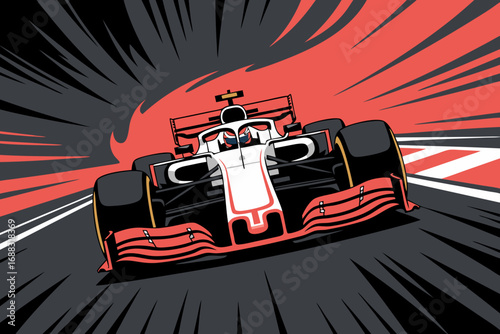Dynamic F1 racing car vector illustration capturing the thrill and speed of motorsport on a vibrant track