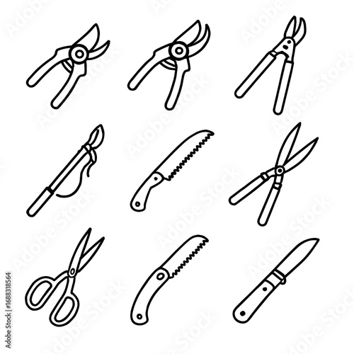 Clippers pruning hedge icon vector garden loppers saw shears pruners bypass tools