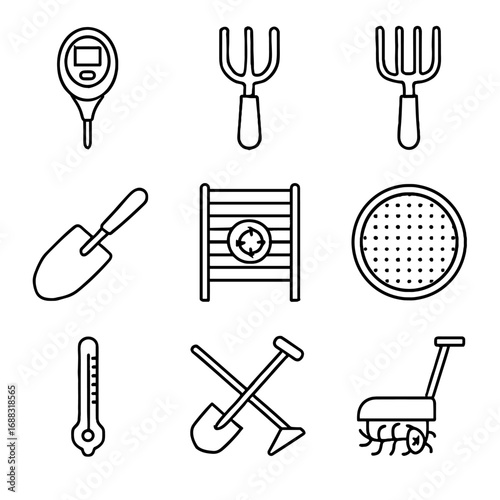 Icon scoop vector tester hoe icons sieve tiller care soil cultivator hand
