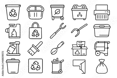 Sorting recycling tray bin tongs icon icons trash shredder glass tools vector