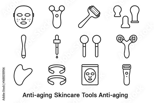Massage device vector mask dermaroller sha cupping tools anti aging face icon