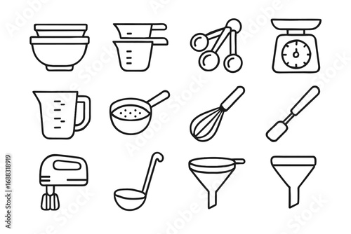 Mixer ladle tools measuring kitchen scraper spatula icon spoons hand vector icons