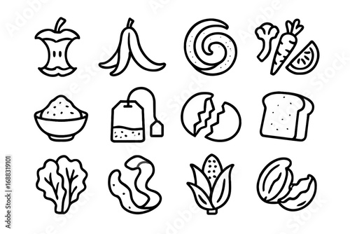 Icon corn wilted bread organic apple icons waste banana lettuce vector peel