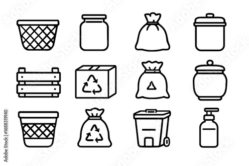 Bamboo storage icons bin vector recycled bag eco ceramic container box icon