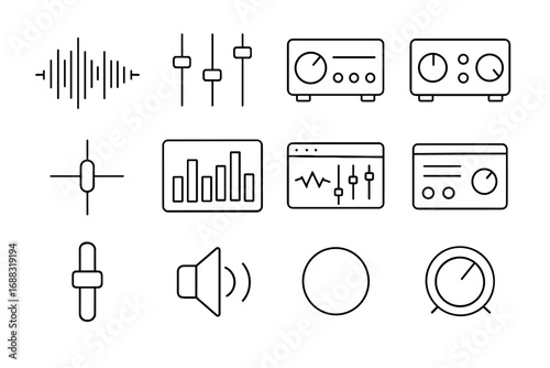 Fader icon unit sound mixing waveform icons compressor equalizer editing knob vector