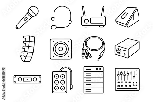 Microphone icon live vector amplifier rack sound board monitor array icons speaker