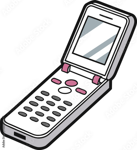 Vintage Flip Phone Illustration with White and Gray Design on White Background