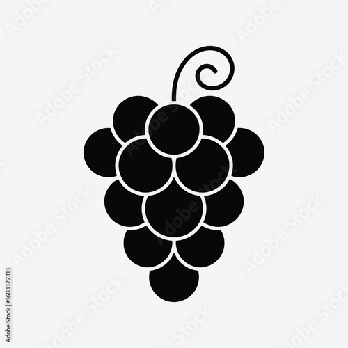 Vector art of a minimalist black and white illustration of a bunch of grapes, , showcasing a simple yet elegant design suitable for various creative projects