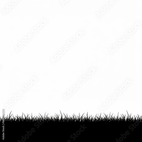 Silhouette of grass blades against a white background creating a simple nature landscape scene design