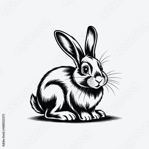 Vector art of an adorable rabbit illustration, , captures the essence of this cute animal with its long ears and fluffy tail in a detailed sketch
